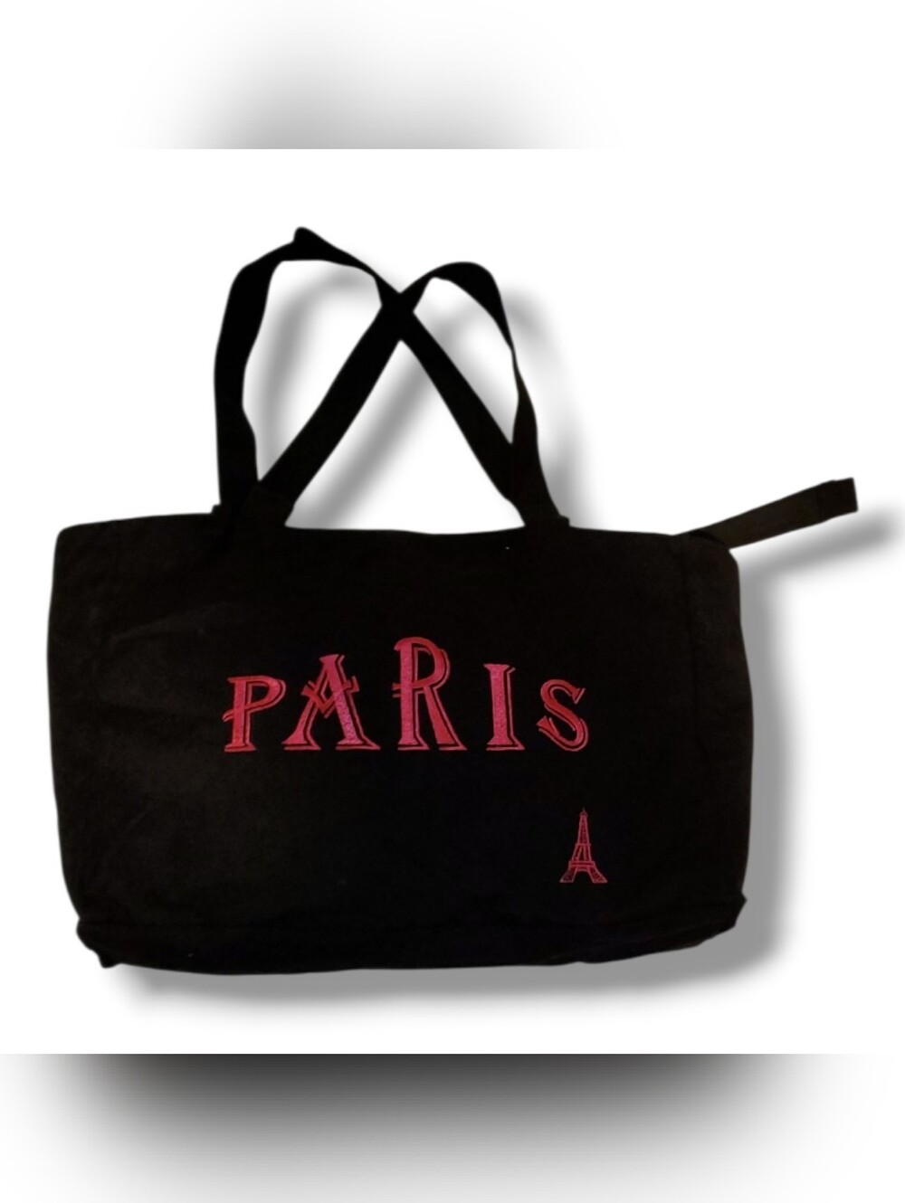 Black Tote Bag with Pink PARIS Embroidery